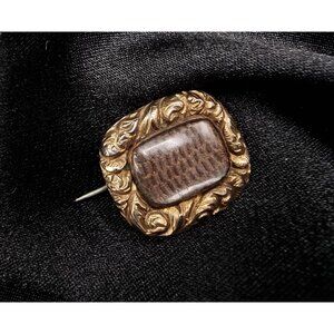 Antique Victorian 10K Gold Ornate Hairwork Memorial Brooch Intricate Vintage Jew